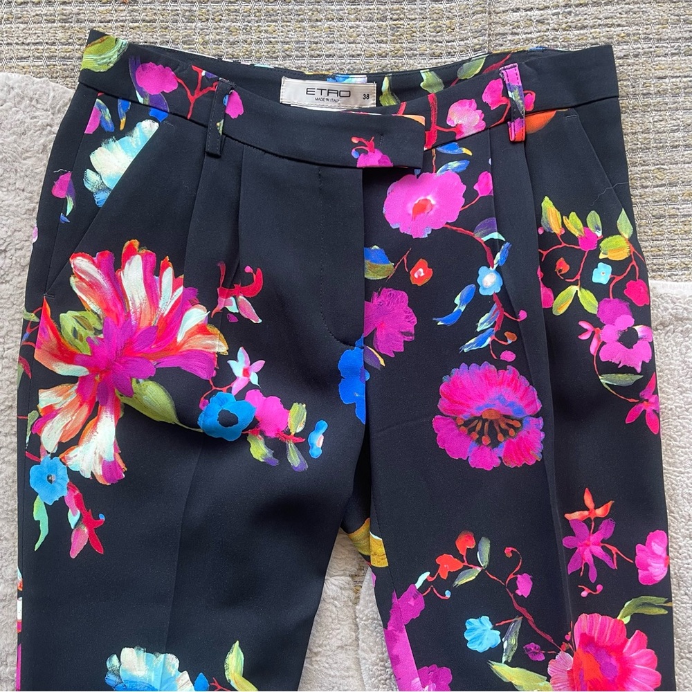 Etro Black Straight Leg Pants with Floral Design - Picture 4 of 8